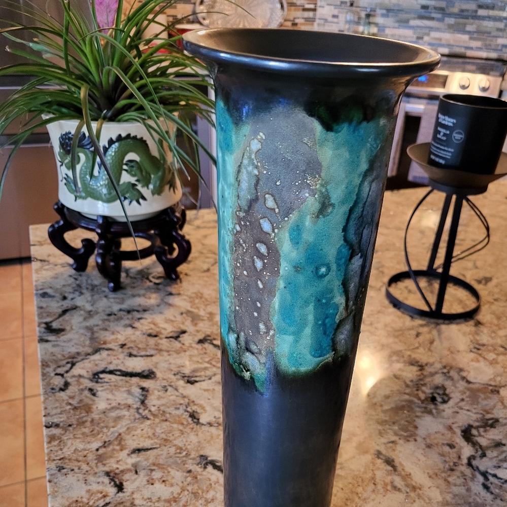 Handcrafted pottery Raku style vase
